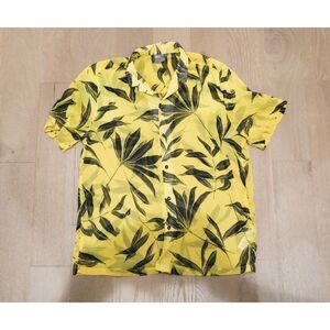 ASOS Semi-Sheer Tropical Palm Leaf Hawaiian Shirt Yellow Black Men's Medium